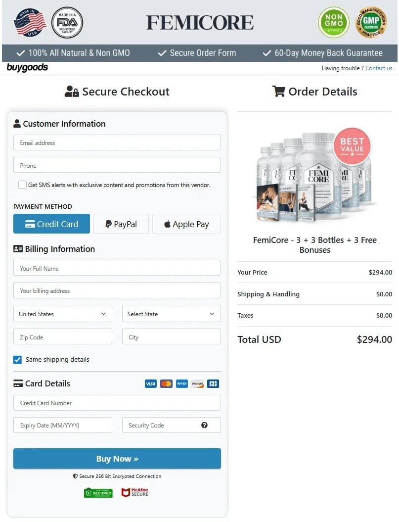 FemiCore-buy-page